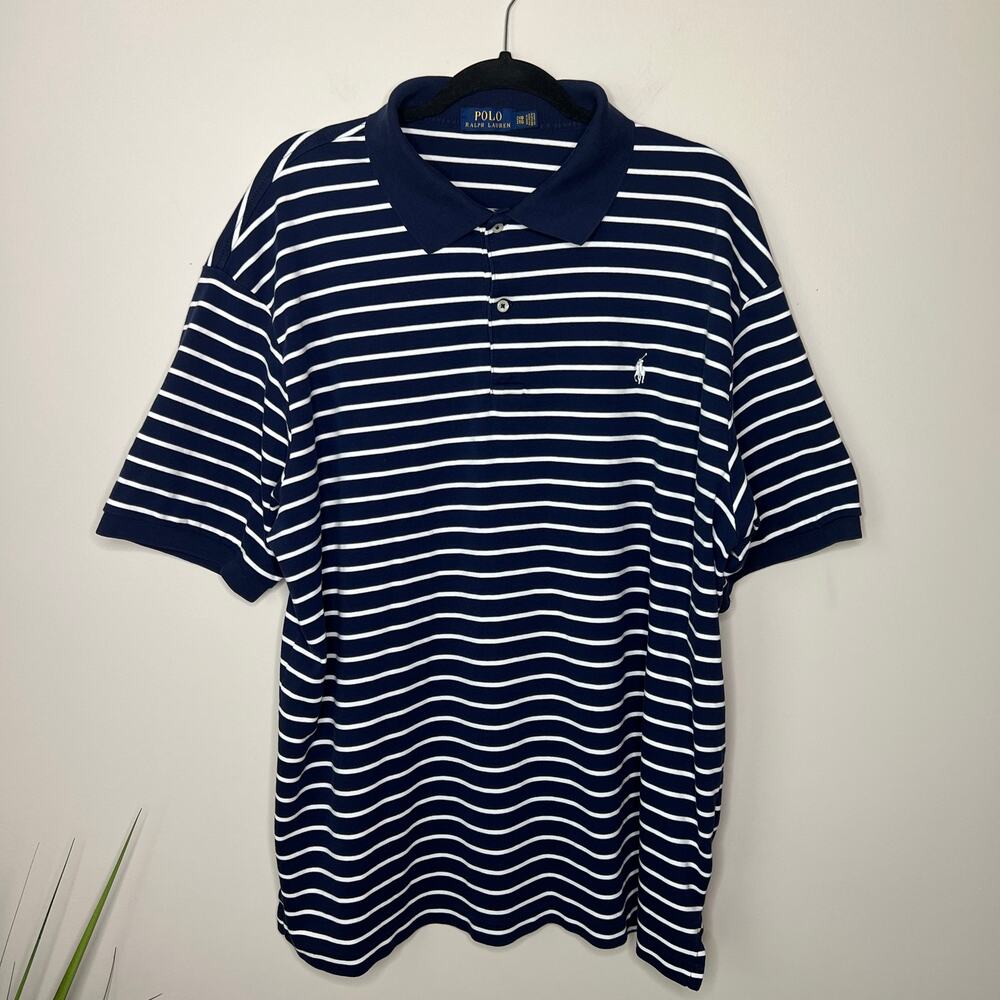 Polo Ralph Lauren Striped Soft Cotton Polo Shirt‎ Navy/White Size 2XB Big & Tall